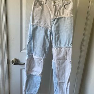 White and blue patched women’s jeans